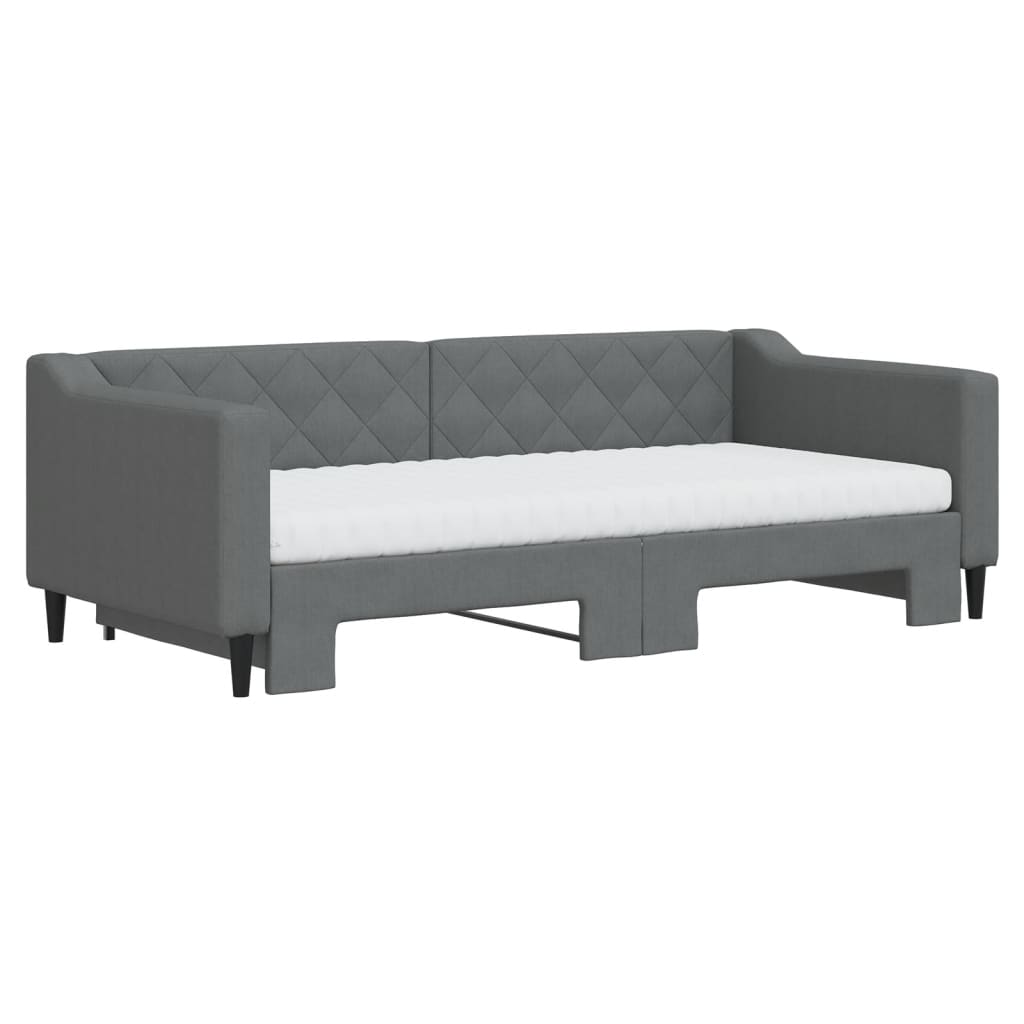 vidaXL Slaapbank onderschuifbed matrassen 90x190 cm stof donkergroen grijs, foto 2
