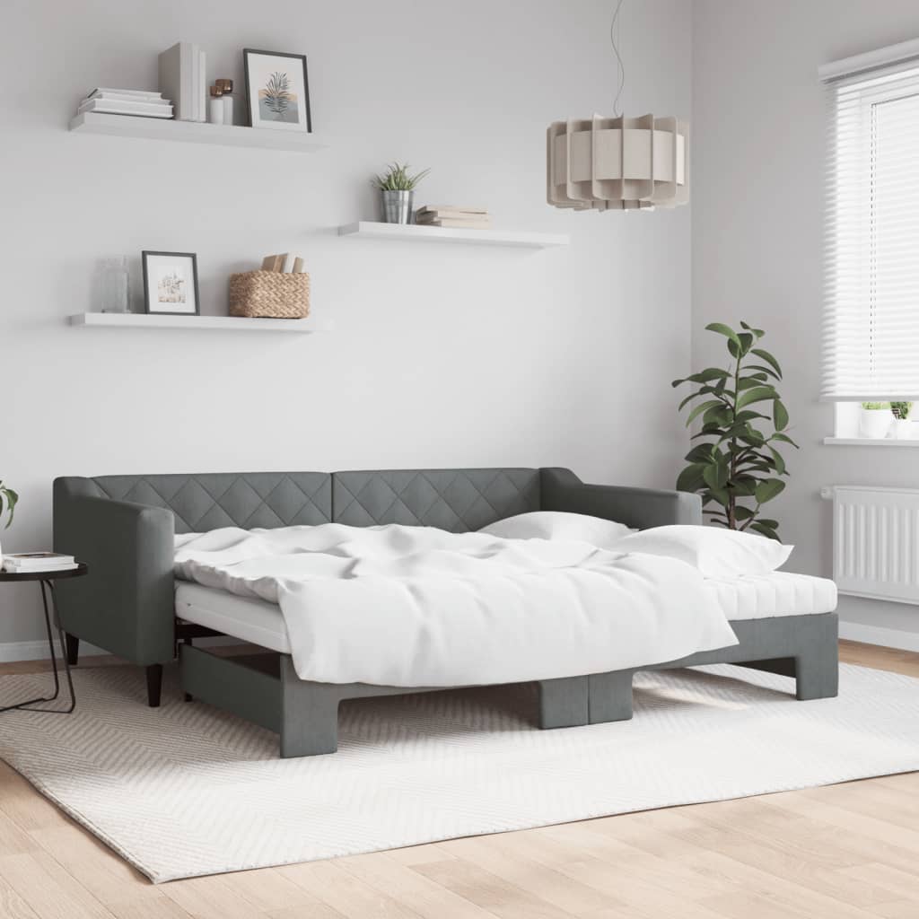 vidaXL daybed med udtræk og madras 90x190 cm stof mørkegrå