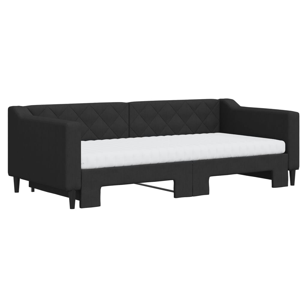 Thumbnail - vidaXL Tagesbett Ausziehbar mit Matratzen Schwarz 90x190 cm Stoff
