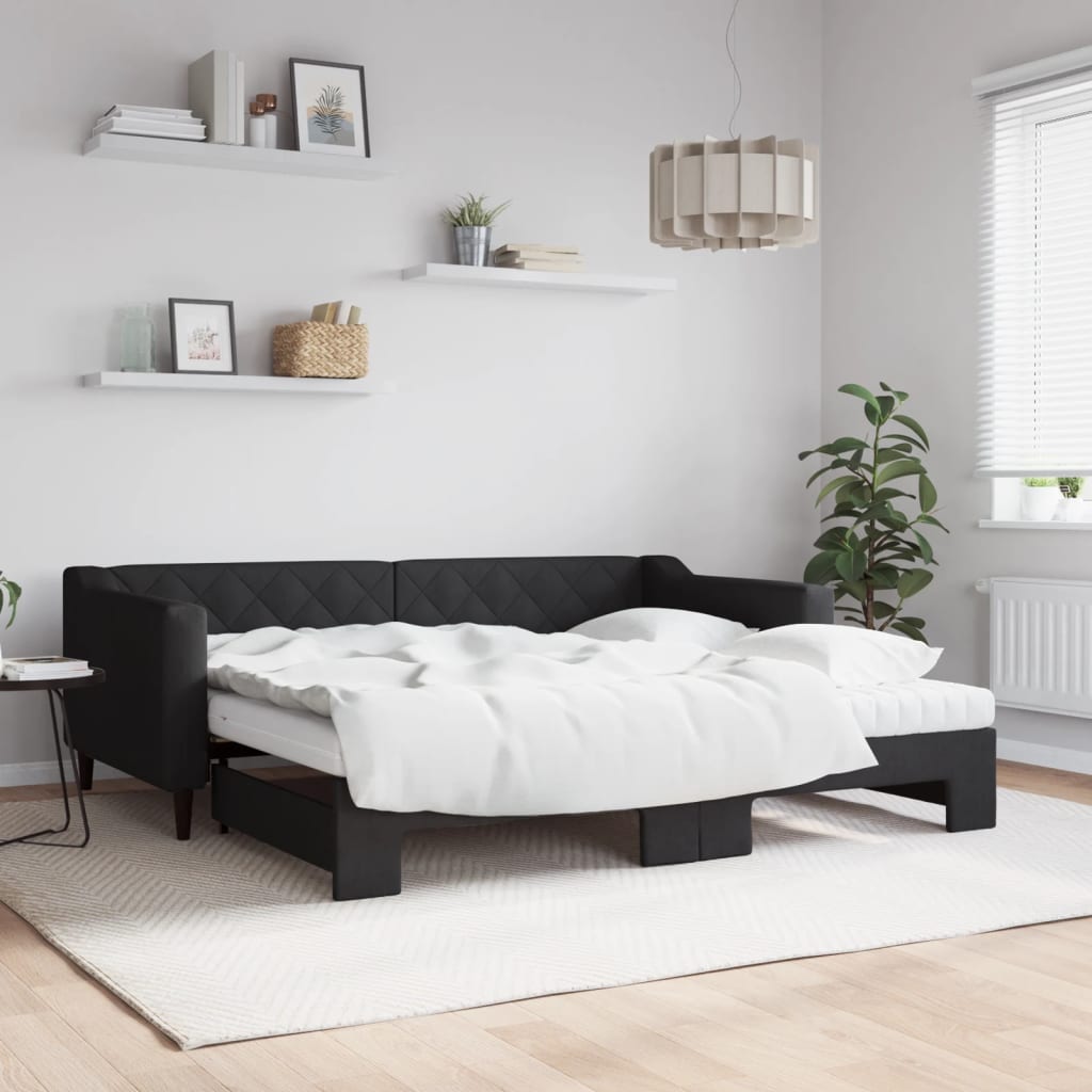 vidaXL daybed med udtræk og madras 90x190 cm stof sort