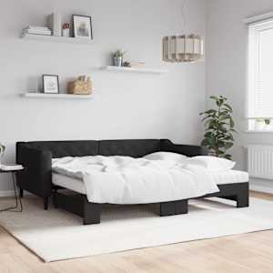 Válenda s přistýlkou a matracemi černá 90 x 190 cm textil - obrázek 1