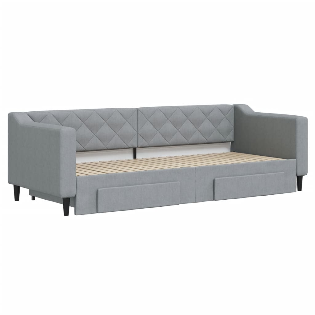 vidaXL Slaapbank met onderschuifbed en lades 80x200 cm stof lichtgrijs afbeelding