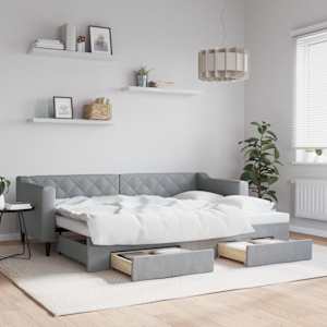 Válenda s přistýlkou a zásuvkami světle šedá 80 x 200 cm textil - obrázek 1