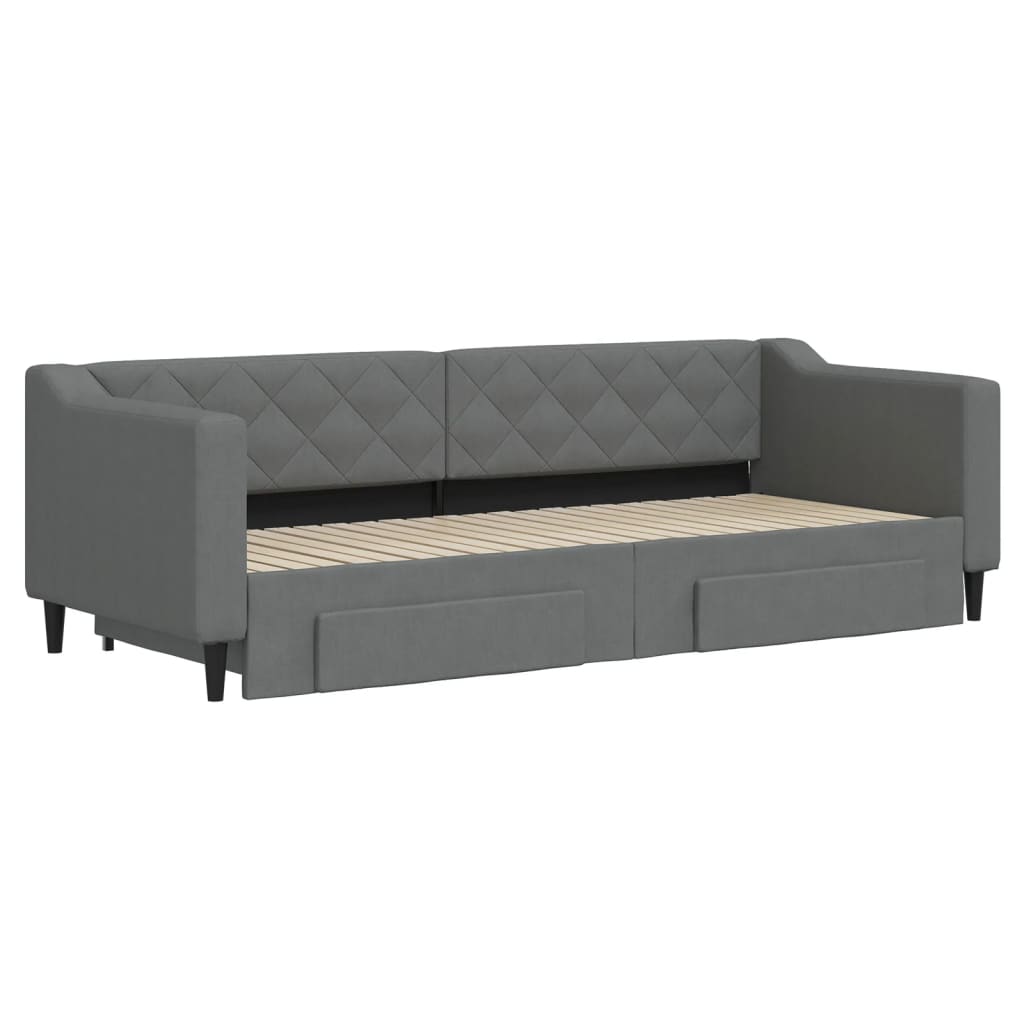 vidaXL Slaapbank onderschuifbed en lades 80x200 cm stof donkergrijs afbeelding