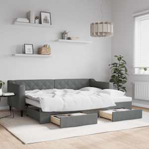 Válenda s přistýlkou a zásuvkami tmavě šedá 80 x 200 cm textil - obrázek 1