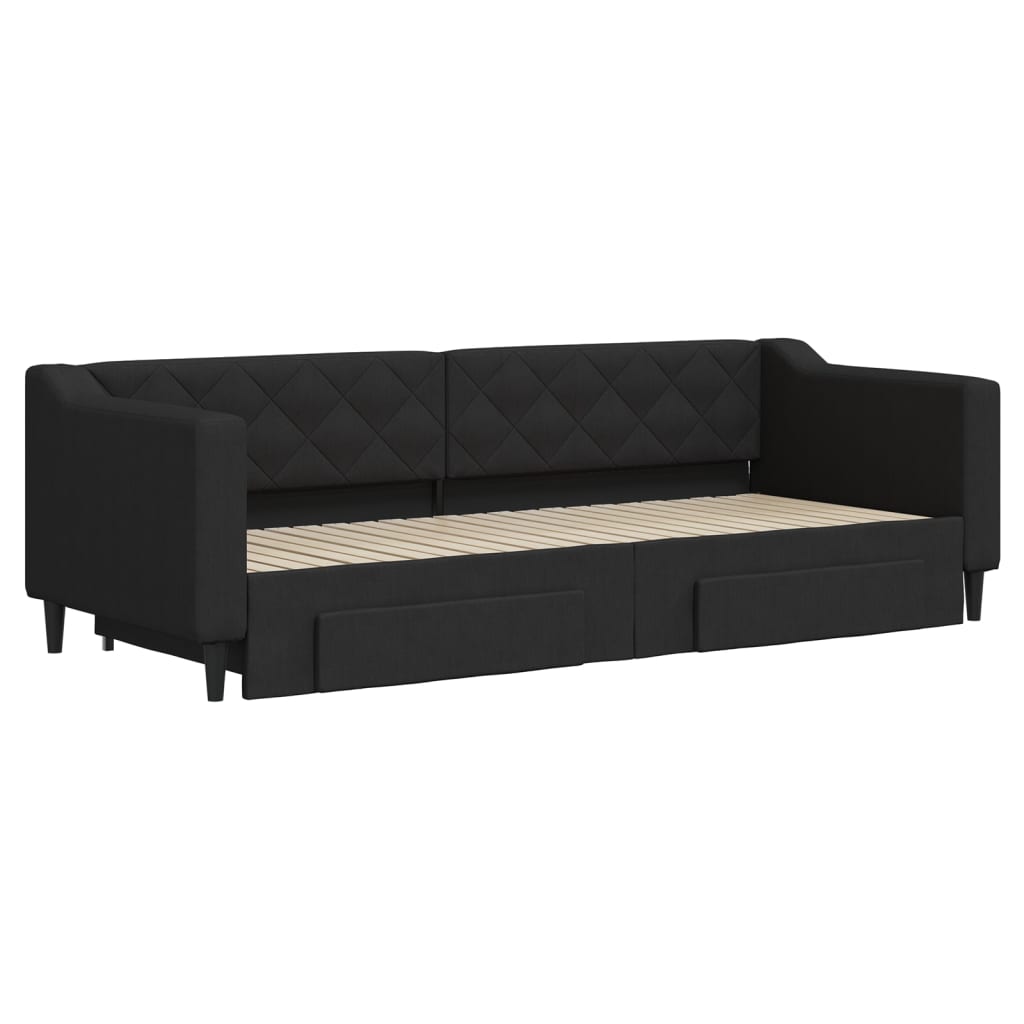 vidaXL Slaapbank met onderschuifbed en lades 80x200 cm stof zwart afbeelding