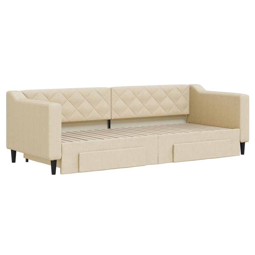 vidaXL Slaapbank met onderschuifbed en lades 80x200 cm stof crèmekleur afbeelding