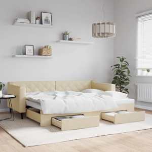 Válenda s přistýlkou a zásuvkami krémová 80 x 200 cm textil - obrázek 1