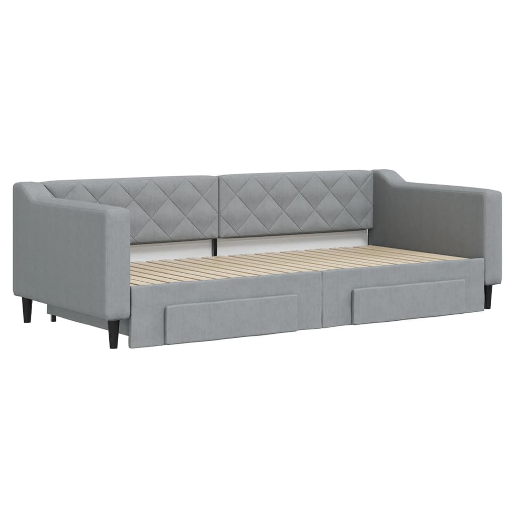 vidaXL Slaapbank met onderschuifbed en lades 90x200 cm stof lichtgrijs afbeelding