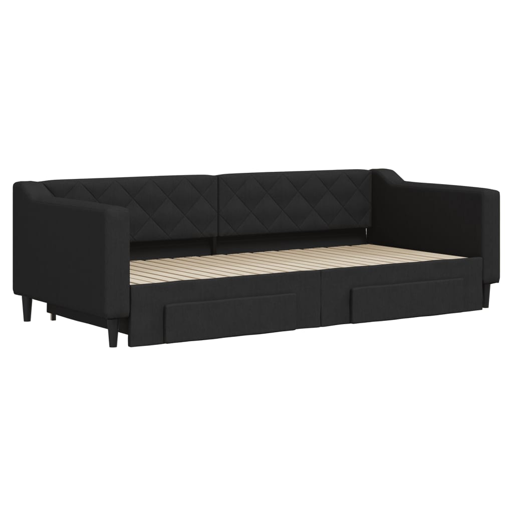vidaXL Slaapbank met onderschuifbed en lades 90x200 cm stof zwart afbeelding