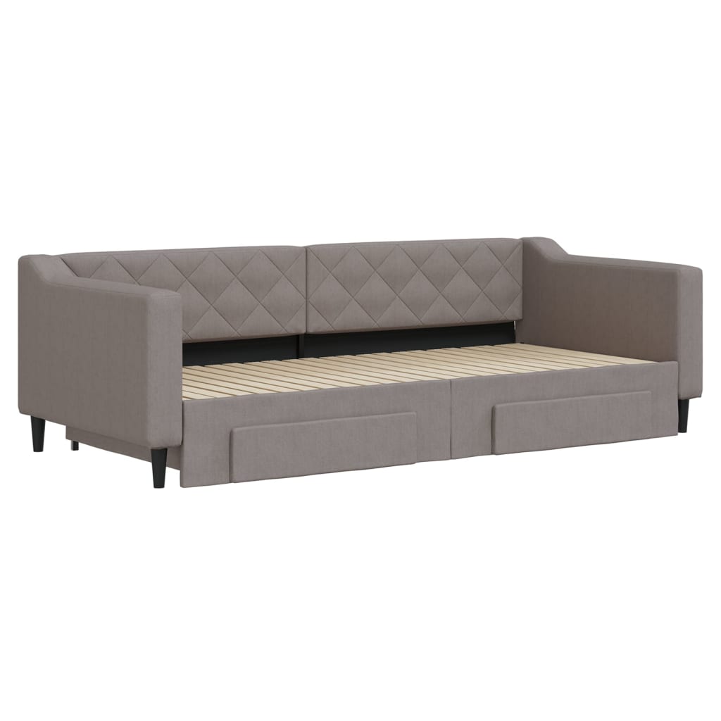 vidaXL Slaapbank met onderschuifbed en lades 90x200 cm stof taupe afbeelding