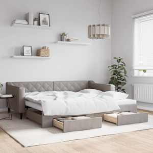 Izvlečna dnevna postelja s predali taupe 90x200 cm blago