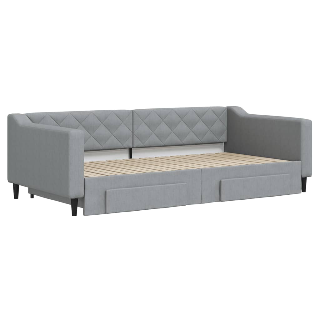 vidaXL Slaapbank onderschuifbed en lades 100x200 cm stof lichtgrijs afbeelding