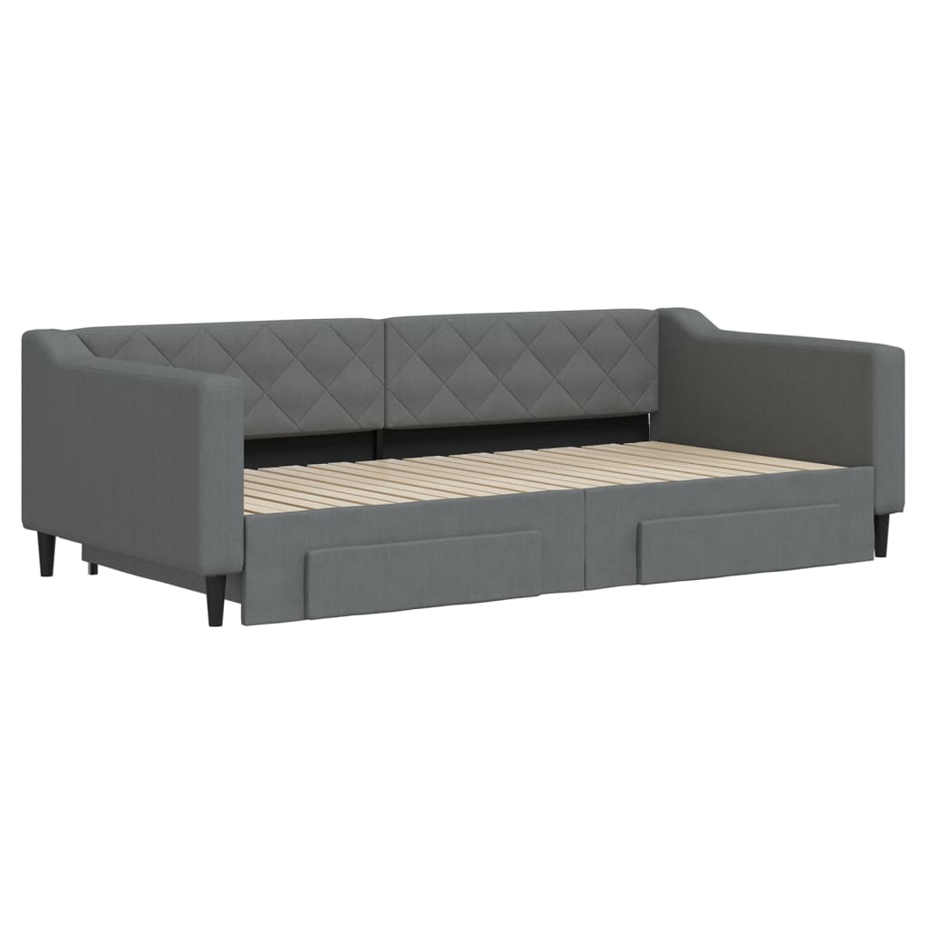 vidaXL Slaapbank onderschuifbed en lades 100x200 cm stof donkergrijs afbeelding