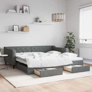 Válenda s přistýlkou a zásuvkami tmavě šedá 100 x 200 cm textil - obrázek 1