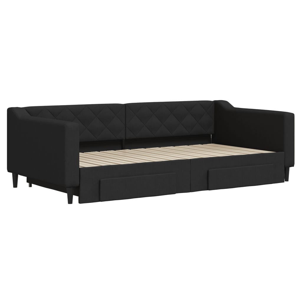 vidaXL Slaapbank met onderschuifbed en lades 100x200 cm stof zwart afbeelding
