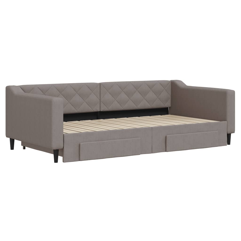 vidaXL Slaapbank met onderschuifbed en lades 100x200 cm stof taupe afbeelding
