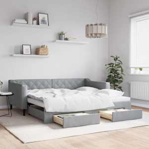 Válenda s přistýlkou a zásuvkami světle šedá 90 x 190 cm textil - obrázek 1