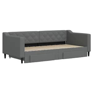 Válenda s přistýlkou a zásuvkami tmavě šedá 90 x 190 cm textil - obrázek 3