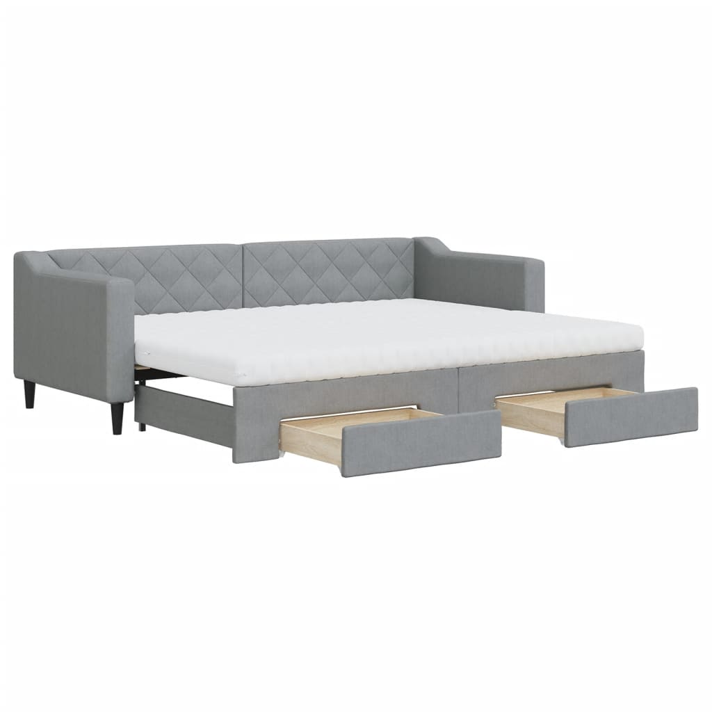 vidaXL Slaapbank met onderschuifbed en lades 80x200 cm stof lichtgrijs grijs, foto 3