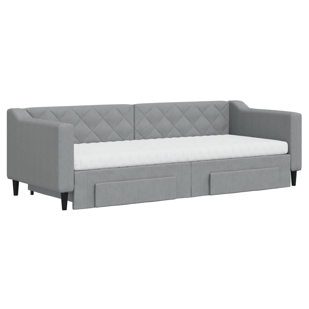 vidaXL Slaapbank met onderschuifbed en lades 80x200 cm stof lichtgrijs grijs, foto 2