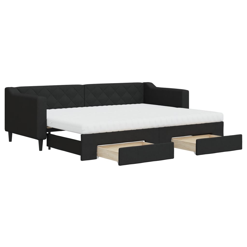 vidaXL Slaapbank met onderschuifbed en lades 80x200 cm stof zwart, foto 3
