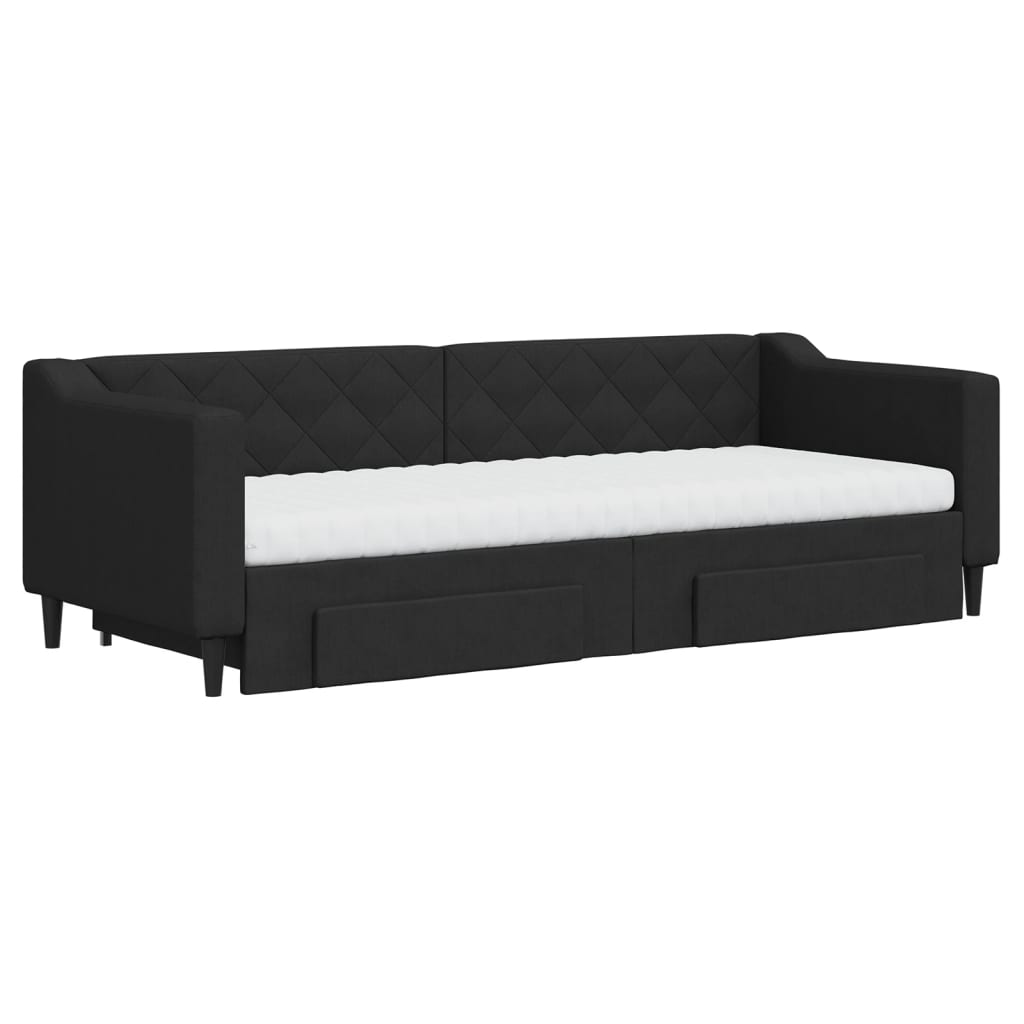vidaXL Slaapbank met onderschuifbed en lades 80x200 cm stof zwart afbeelding