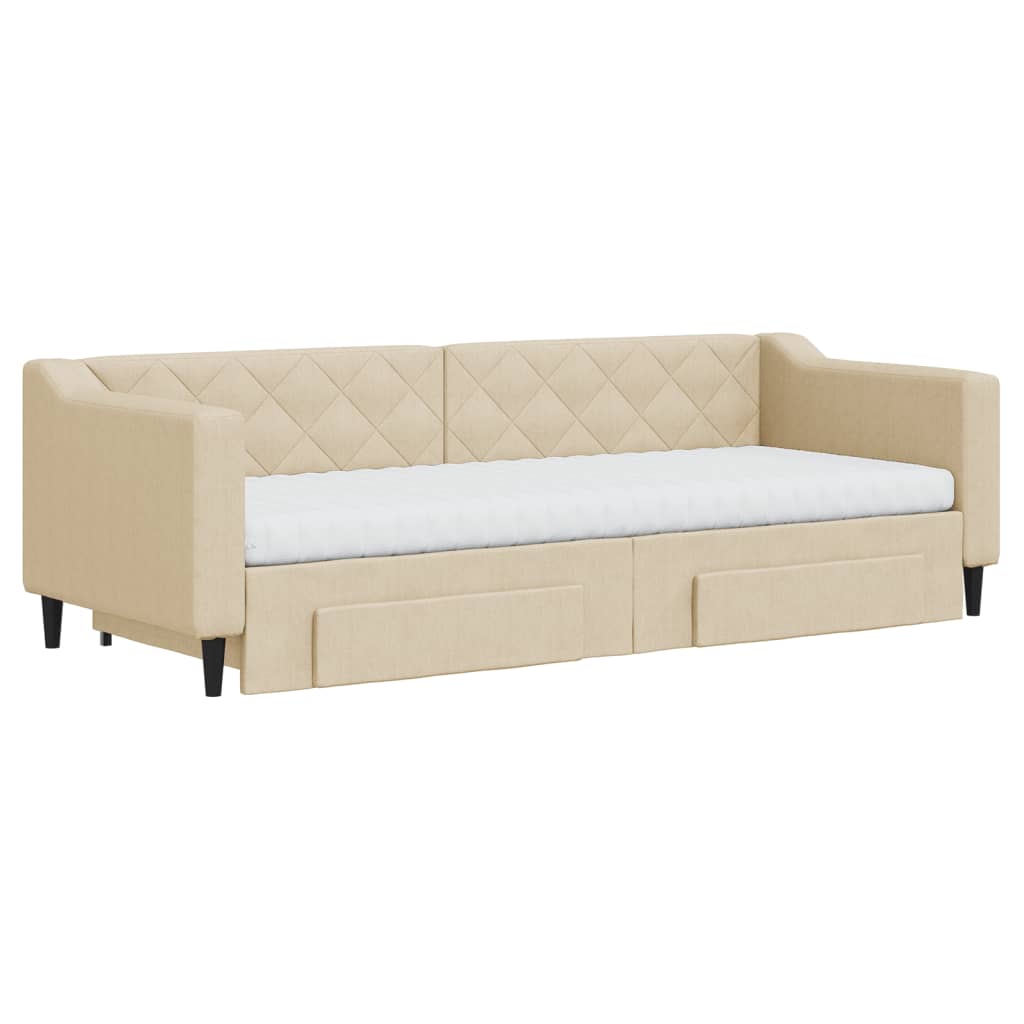 vidaXL Slaapbank met onderschuifbed en lades 80x200 cm stof crèmekleur afbeelding