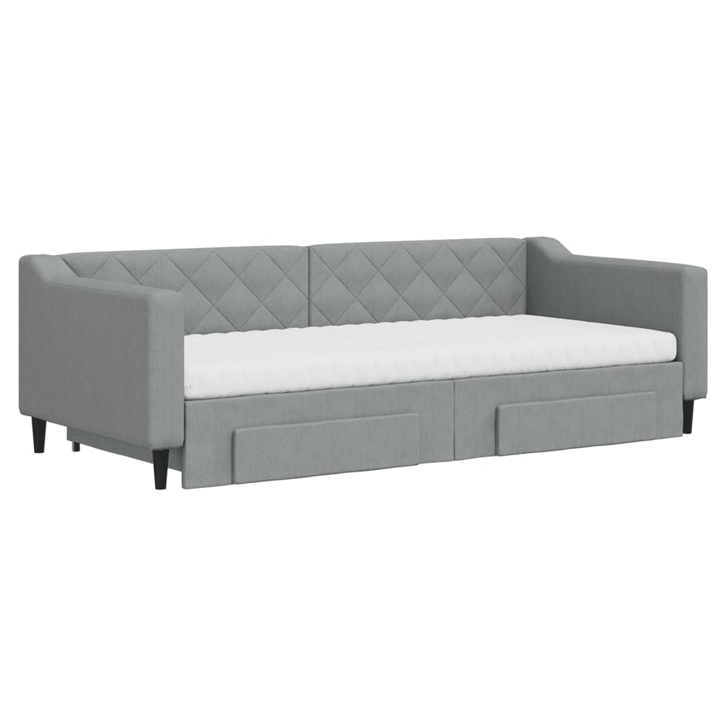 vidaXL Slaapbank met onderschuifbed en lades 90x200 cm stof lichtgrijs afbeelding
