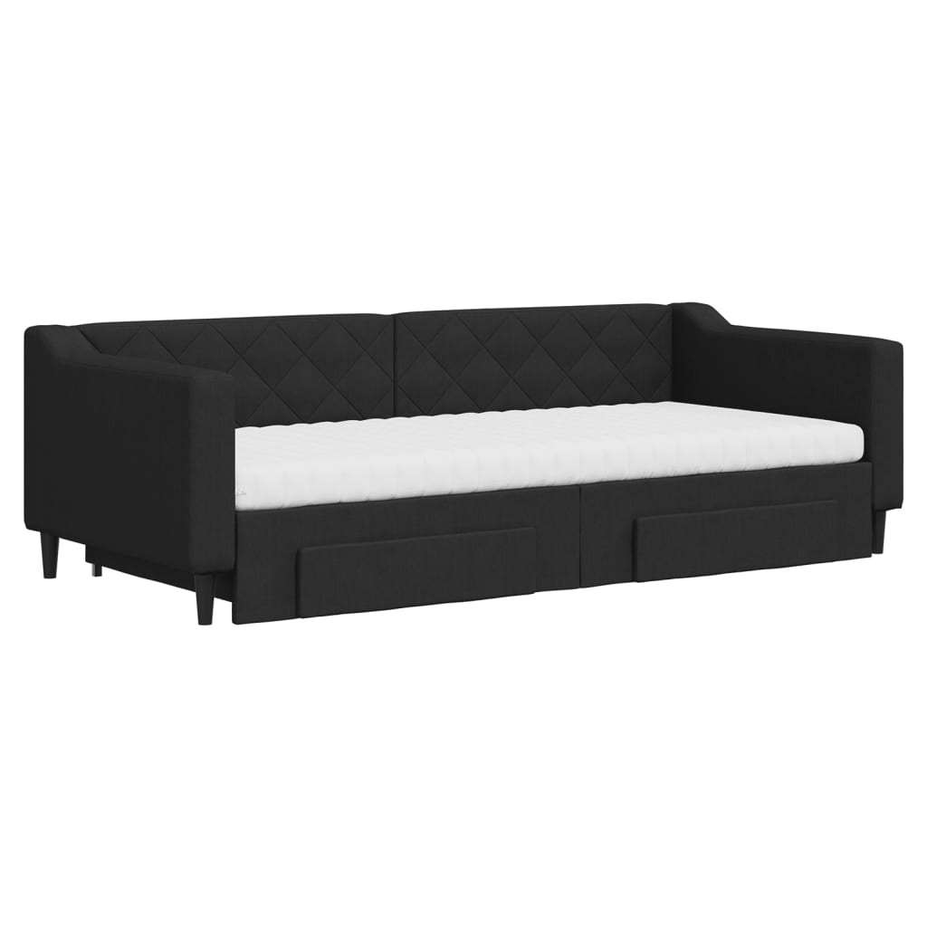 vidaXL Slaapbank met onderschuifbed en lades 90x200 cm stof zwart afbeelding