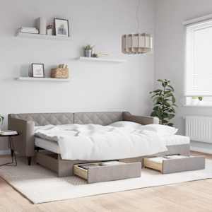 Válenda s přistýlkou a zásuvkami taupe 90 x 200 cm textil - obrázek 1