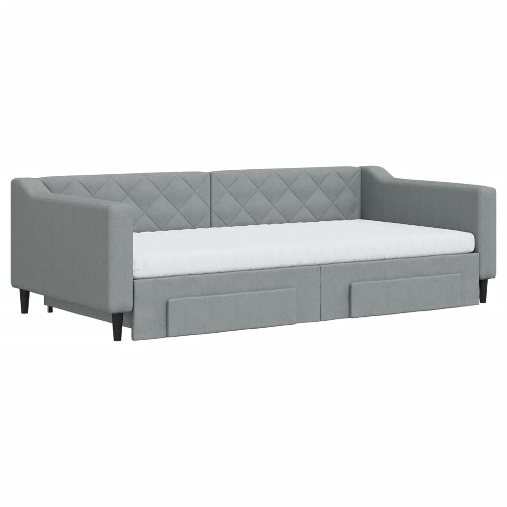 vidaXL Slaapbank onderschuifbed en lades 100x200 cm stof lichtgrijs afbeelding