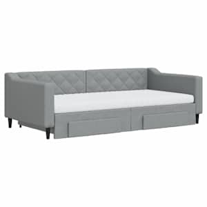 Válenda s přistýlkou a zásuvkami světle šedá 100x200 cm textil - obrázek 3
