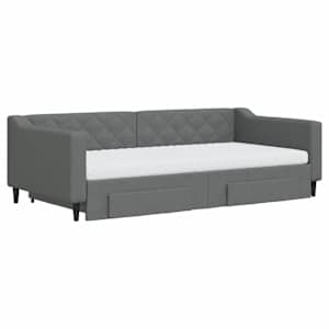 Válenda s přistýlkou a zásuvkami tmavě šedá 100 x 200 cm textil - obrázek 3