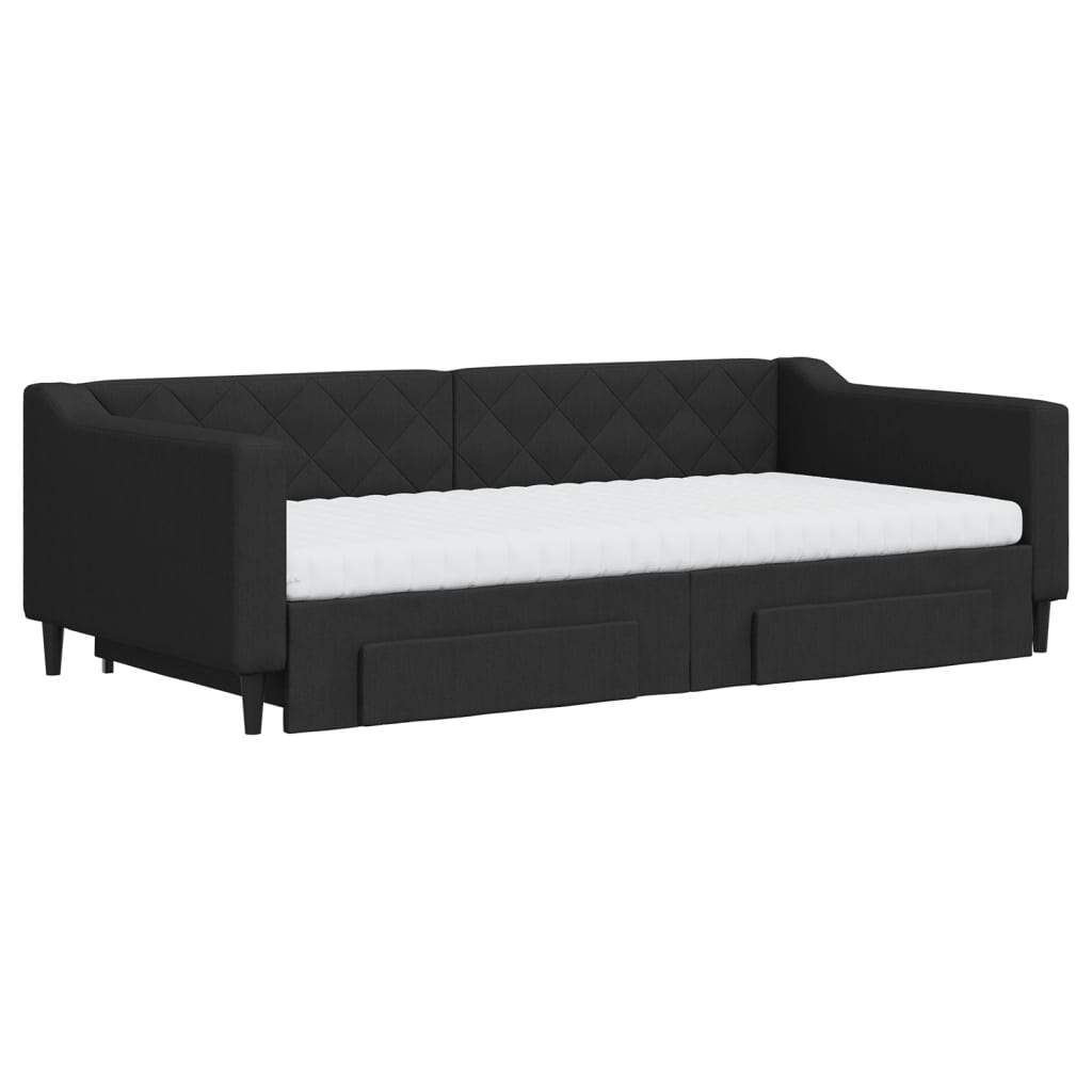 vidaXL Slaapbank met onderschuifbed en lades 100x200 cm stof zwart afbeelding