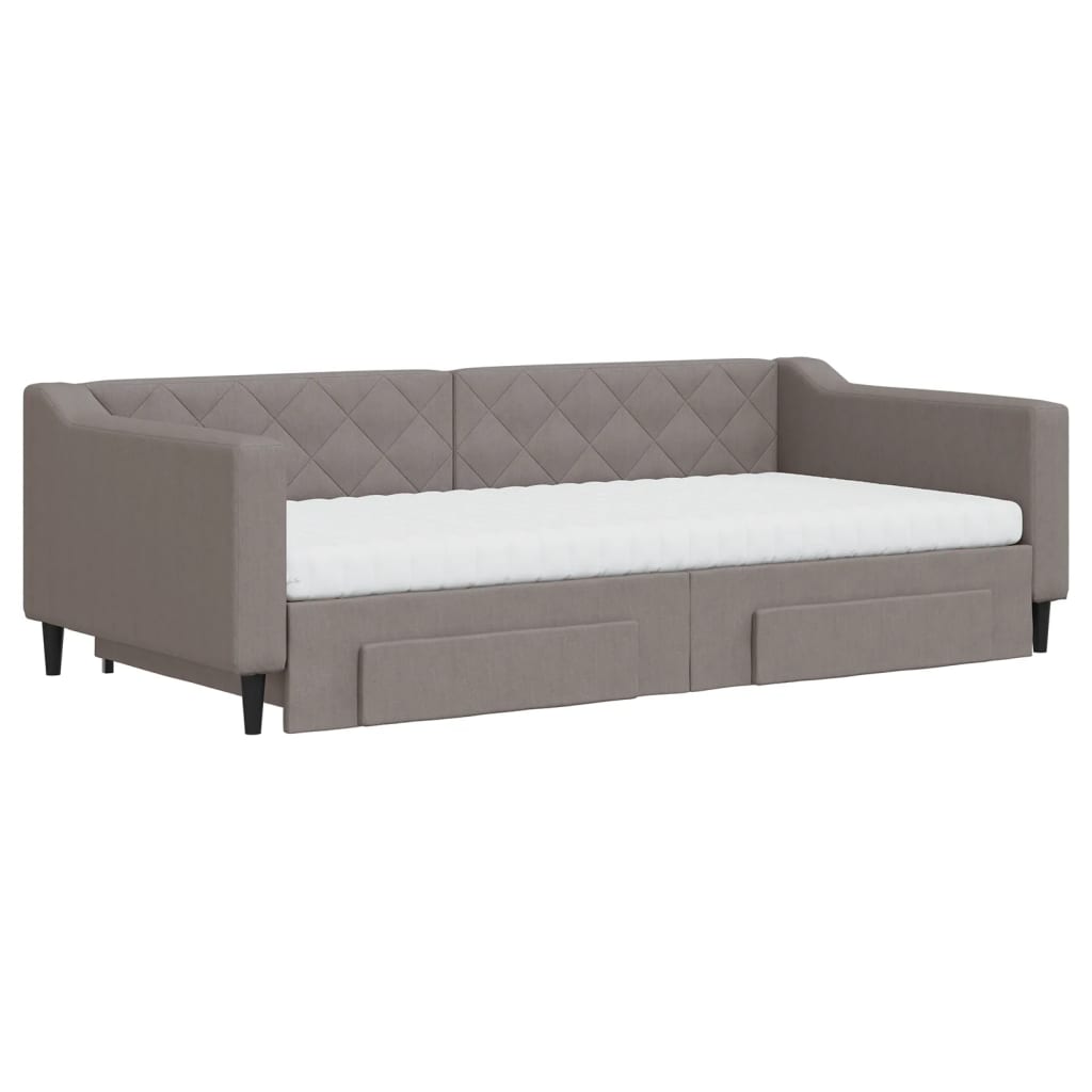 vidaXL Slaapbank met onderschuifbed en lades 100x200 cm stof taupe, foto 2