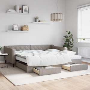 Válenda s přistýlkou a zásuvkami taupe 100 x 200 cm textil - obrázek 1
