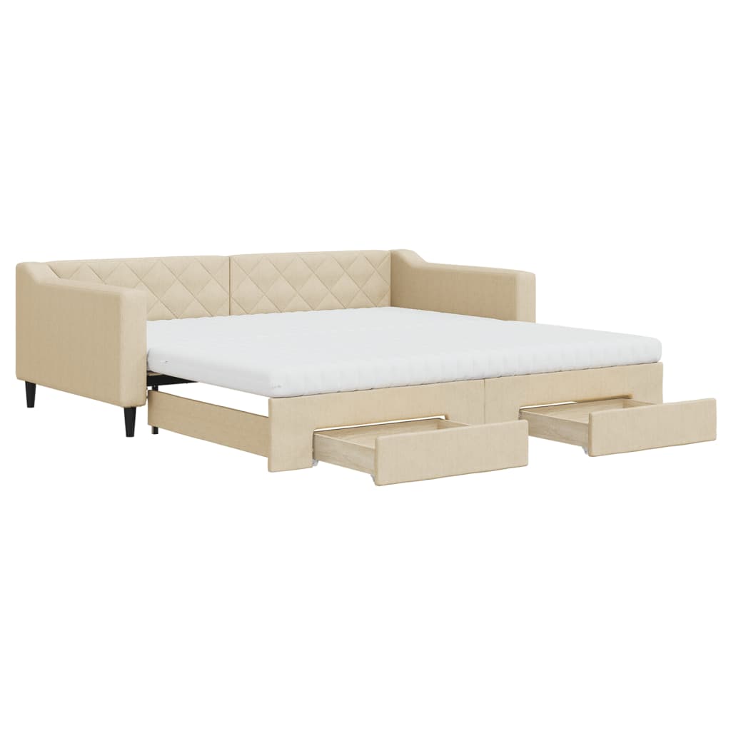 VidaXL Slaapbank Met Onderschuifbed En Lades 100x200 Cm Stof Crème