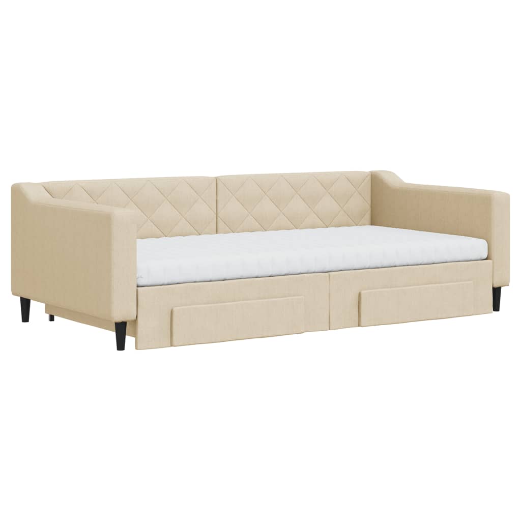 vidaXL Slaapbank met onderschuifbed en lades 100x200 cm stof crème, foto 2