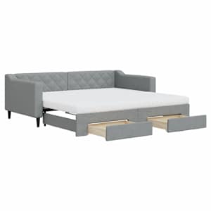 Válenda s přistýlkou a zásuvkami světle šedá 90 x 190 cm textil - obrázek 2