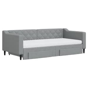 Válenda s přistýlkou a zásuvkami světle šedá 90 x 190 cm textil - obrázek 3