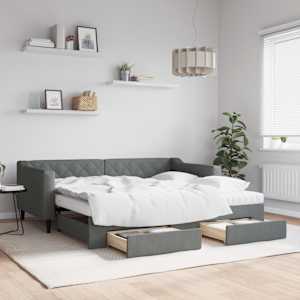 Izvlečna dnevna postelja s predali temno siva 90x190 cm blago