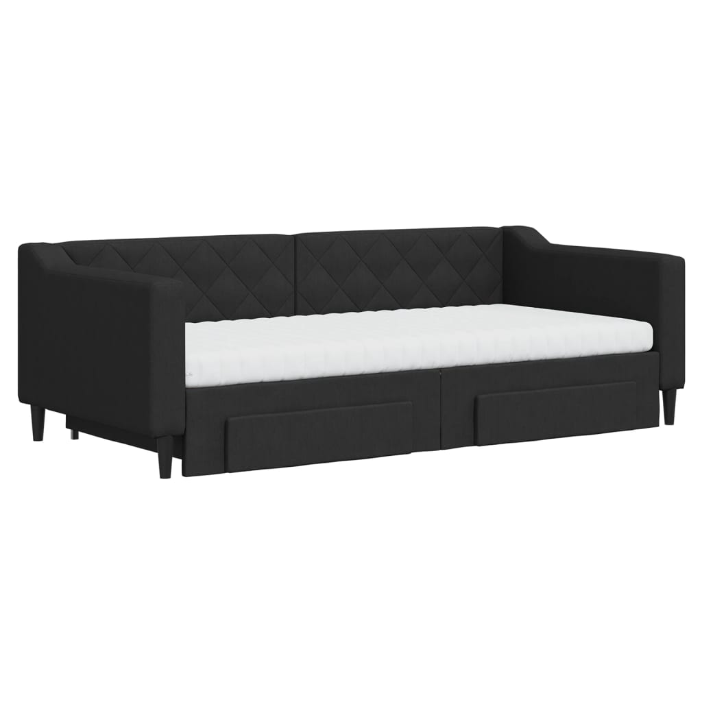 vidaXL Slaapbank met onderschuifbed en lades 90x190 cm stof zwart afbeelding