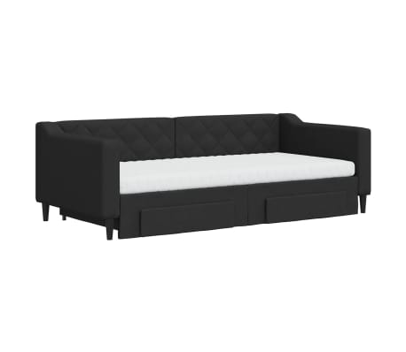 vidaXL Tagesbett Ausziehbar mit Schubladen Schwarz 90x190 cm Stoff