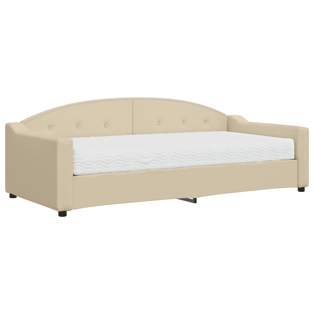 vidaXL Pat de zi cu saltea, crem, 90x200 cm, textil