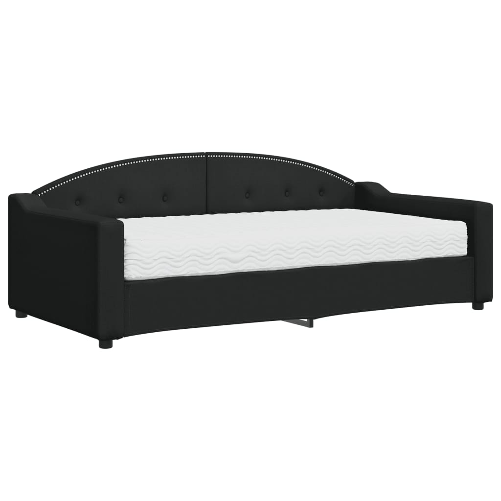 vidaXL Pat de zi cu saltea, negru, 90x190 cm, textil