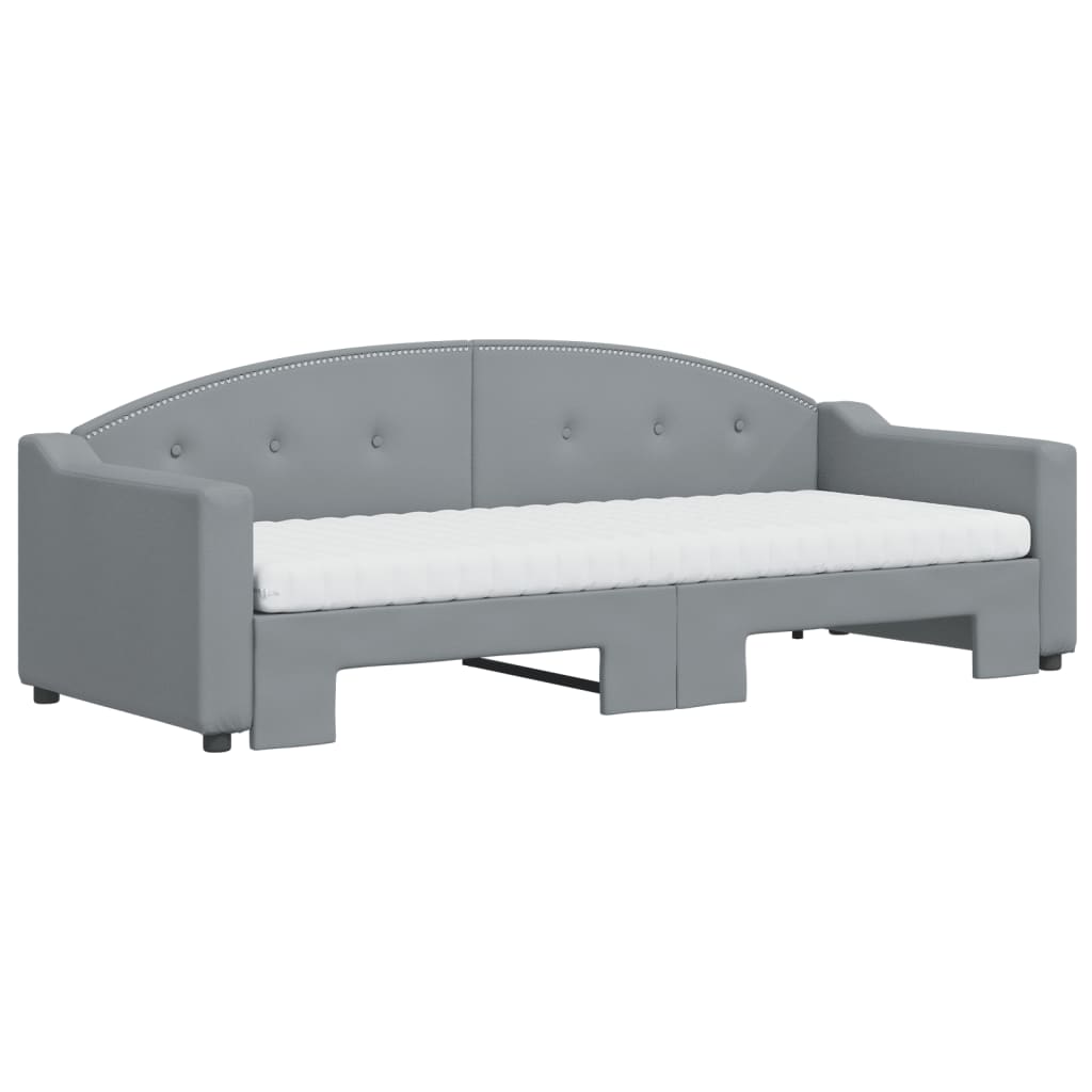 vidaXL Slaapbank onderschuifbed en matrassen 80x200 cm stof lichtgrijs afbeelding