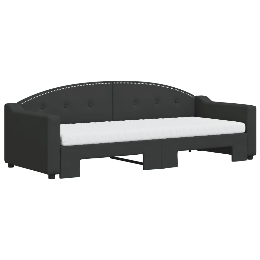 vidaXL Slaapbank met onderschuifbed en matrassen 80x200 cm stof zwart afbeelding