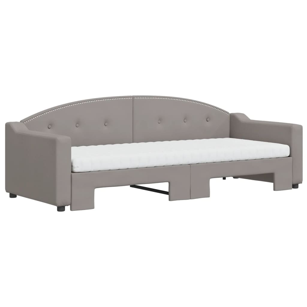 vidaXL Slaapbank met onderschuifbed en matrassen 80x200 cm stof taupe afbeelding