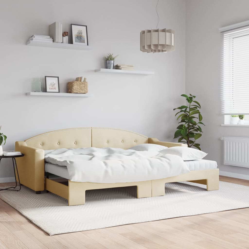 Daybed Stof Farvet Creme - med udtræk og madras / 80 x 200 cm